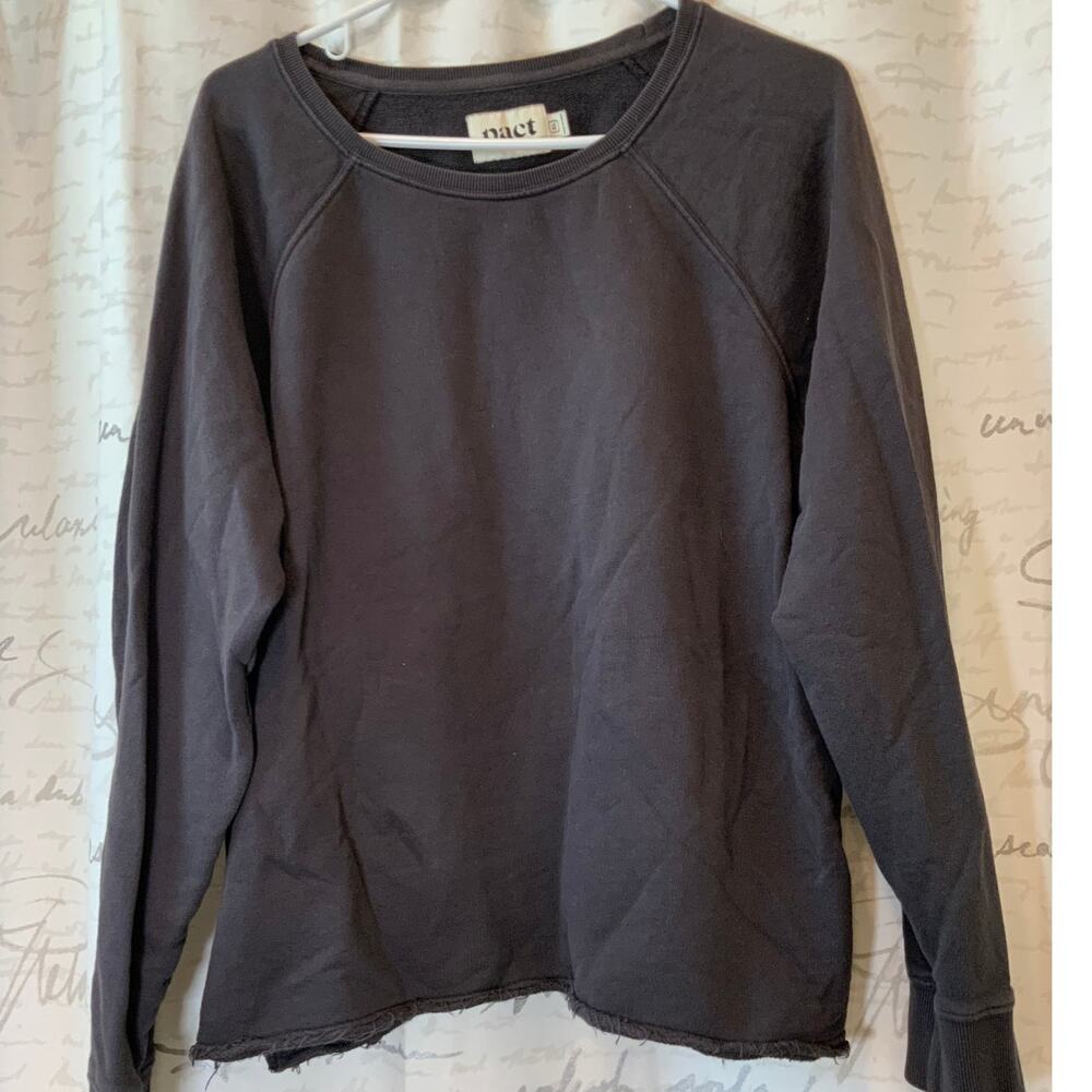 Pact Organic Cotton Raw Hem Crewneck Sweater Heather Gray Women's XL Loungewear